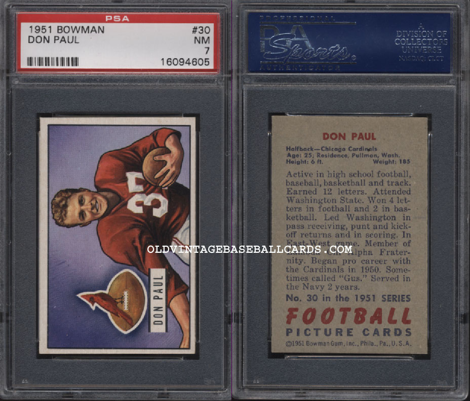 1951 Bowman #030 Don Paul - Chicago Cardinals
