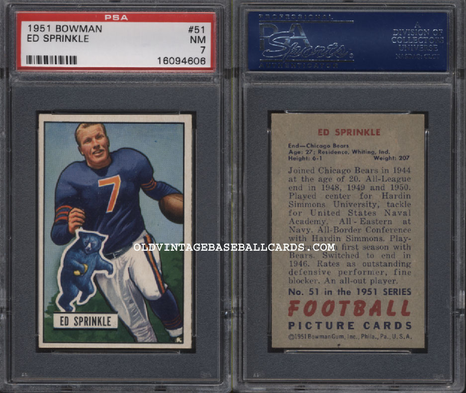 1951 Bowman #051 Ed Sprinkle - Chicago Bears
