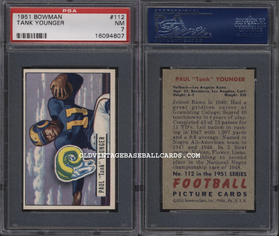 1951 Bowman #112 Tank Younger - LA Rams